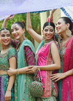 Pakistani Hot Pink Embellished Raw Silk Short Shirt Gharara (3-Piece) - Image 9