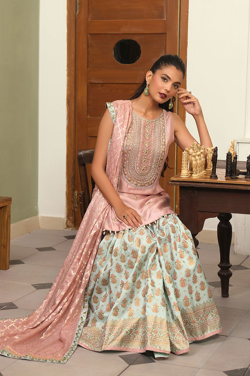 Misty Rose Pink Embroidered Silk-Blend Gharara (3-Piece) - Image 5