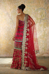 Pakistani Hot Pink Block Printed Silk Gharara (3-Piece) - Image 2
