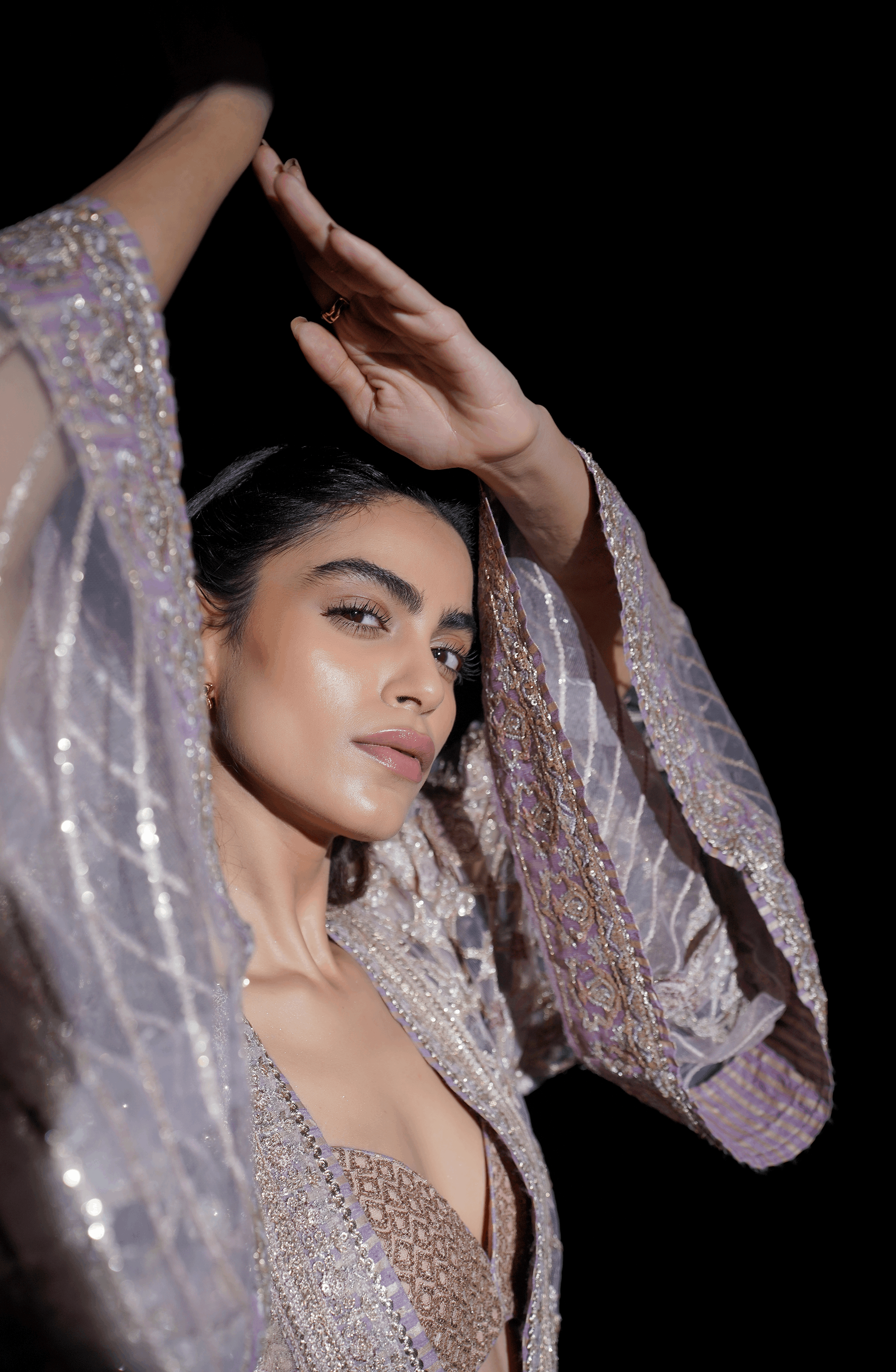 Pakistani Champagne Pink Embroidered Net Jacket Set (3-Piece) - Image 7