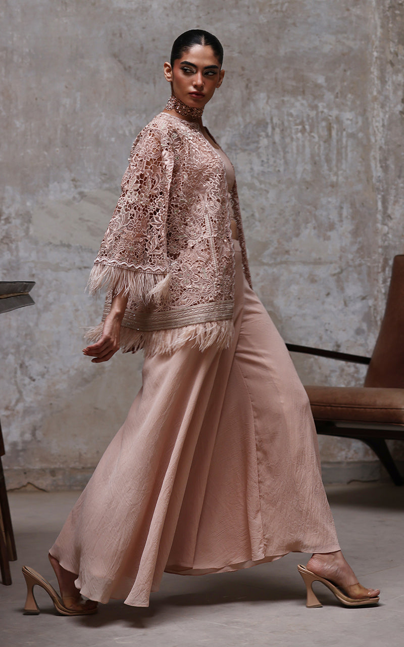 Pakistani Blush Pink Embroidered Organza Jacket Set (2-Piece) - Image 2