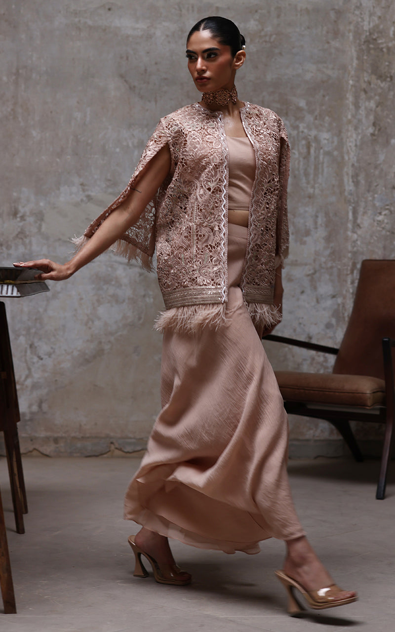 Pakistani Blush Pink Embroidered Organza Jacket Set (2-Piece) - Image 3