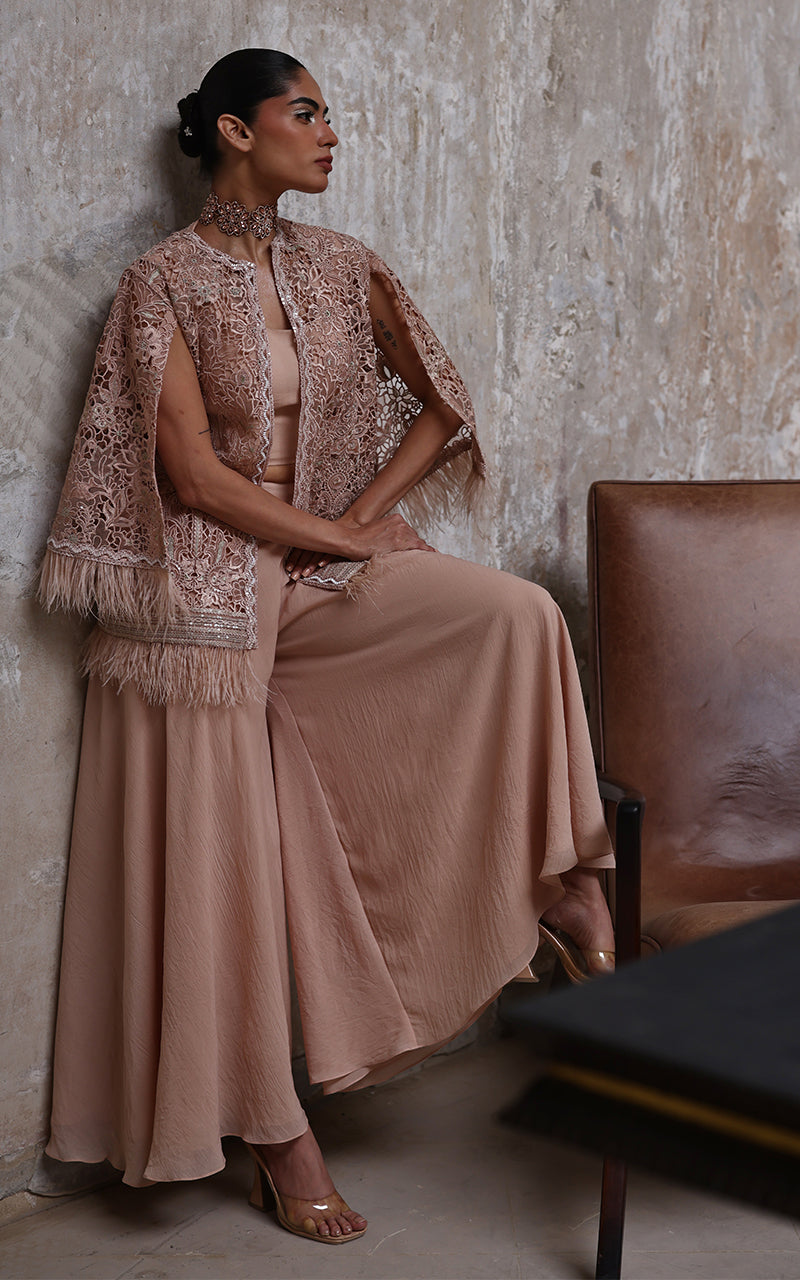 Pakistani Blush Pink Embroidered Organza Jacket Set (2-Piece) - Image 4