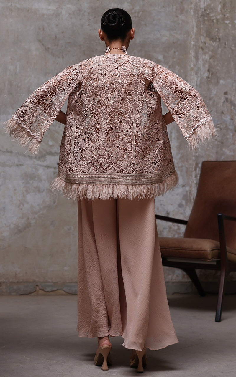 Pakistani Blush Pink Embroidered Organza Jacket Set (2-Piece) - Image 5