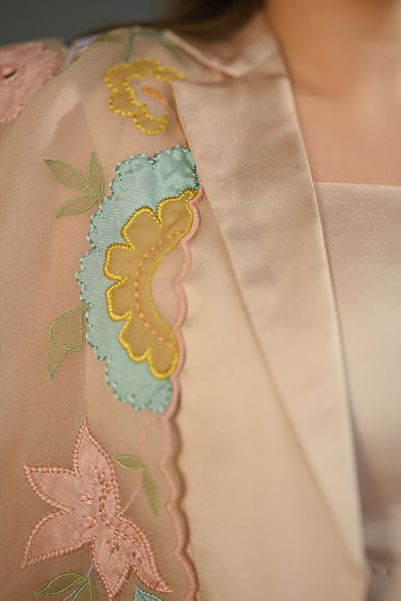 Blush Pink Embroidered Organza Jacket Set (3-Piece) - Image 3