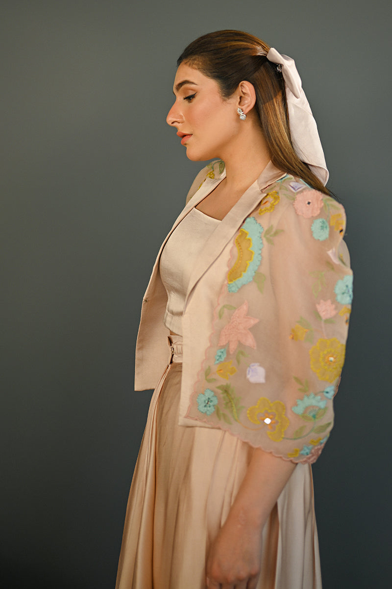 Blush Pink Embroidered Organza Jacket Set (3-Piece) - Image 5