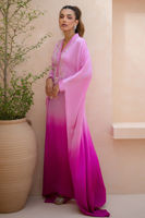 Pakistani Fuchsia Pink Embroidered Charmeuse Silk Kaftan (1-Pc) - Image 4