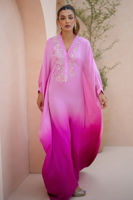Pakistani Fuchsia Pink Embroidered Charmeuse Silk Kaftan (1-Pc) - Image 5
