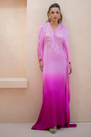 Pakistani Fuchsia Pink Embroidered Charmeuse Silk Kaftan (1-Pc) - Image 6