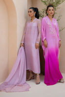 Pakistani Fuchsia Pink Embroidered Charmeuse Silk Kaftan (1-Pc) - Image 7