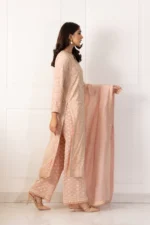 Pakistani Tea Pink Embroidered Kaftan 3-Piece Set - Image 3