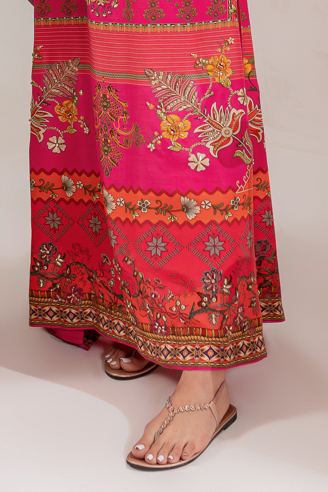 Hot Pink Hand Embellished Korean Raw Silk Kaftan (2-Piece) - Image 6
