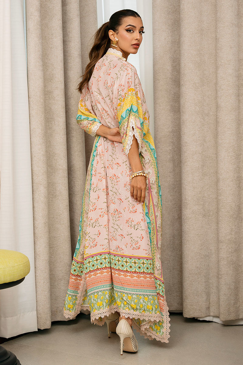 Pakistani Pink Floral Printed Pure Crepe Kaftan (1-Pc) - Image 5