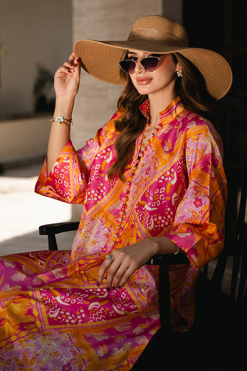 Pink Orange Printed Raw Silk Kaftan (1-Pc) - Image 3