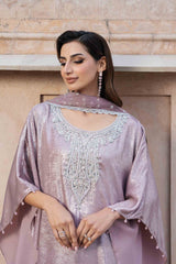 Pakistani Rose Quartz Crystal Embellished Silk Kaftan (3-Piece) - Image 2