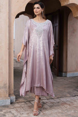 Pakistani Rose Quartz Crystal Embellished Silk Kaftan (3-Piece) - Image 5