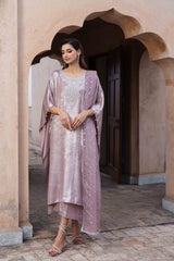 Pakistani Rose Quartz Crystal Embellished Silk Kaftan (3-Piece) - Image 7
