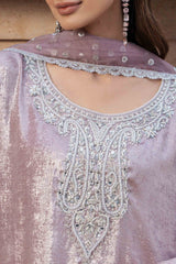 Pakistani Rose Quartz Crystal Embellished Silk Kaftan (3-Piece) - Image 9