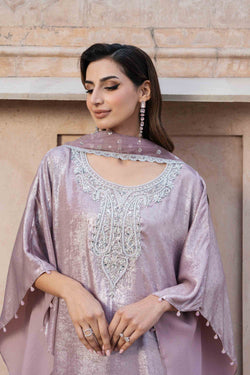 Rose Quartz Crystal Embellished Silk Kaftan (3-Piece) - Image 1