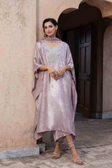Rose Quartz Crystal Embellished Silk Kaftan (3-Piece) - Image 3