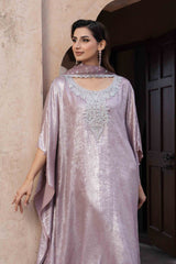 Rose Quartz Crystal Embellished Silk Kaftan (3-Piece) - Image 4