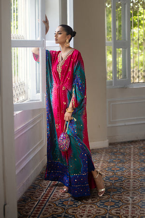 Magenta Mukesh Pure Silk Chunri Kaftan (2-Piece) - Image 1