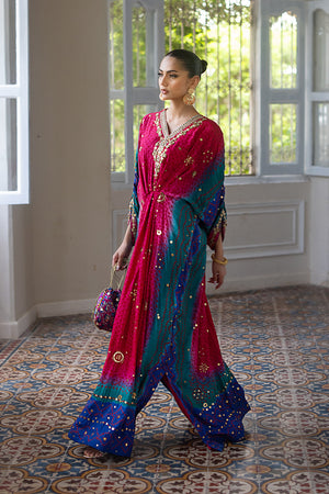 Magenta Mukesh Pure Silk Chunri Kaftan (2-Piece) - Image 3