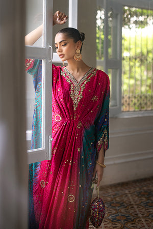 Magenta Mukesh Pure Silk Chunri Kaftan (2-Piece) - Image 4