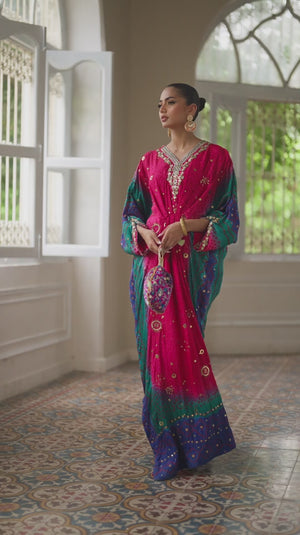 Magenta Mukesh Pure Silk Chunri Kaftan (2-Piece) - Image 6