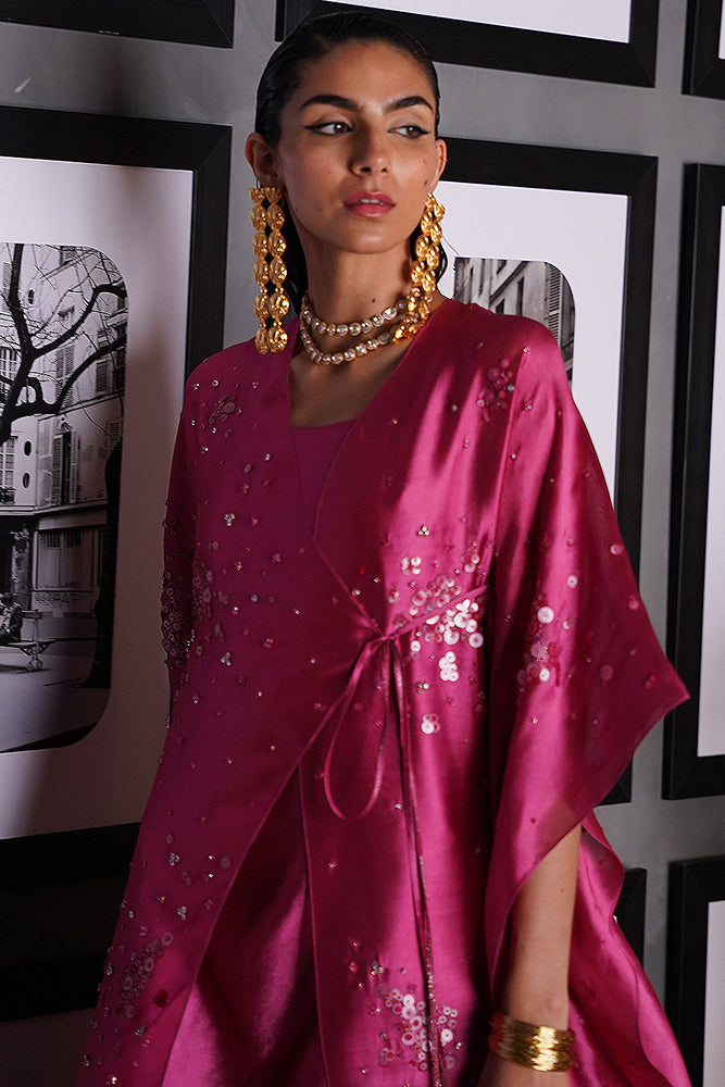 Pakistani French Pink Embellished Tissue Silk Kaftan (3-Piece) - Image 2