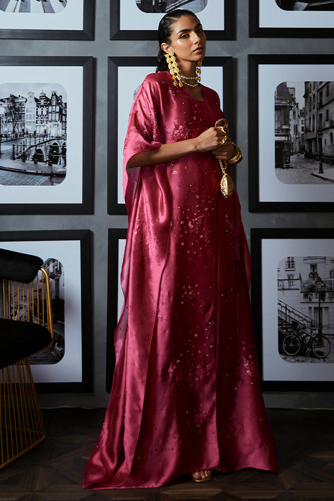 Pakistani French Pink Embellished Tissue Silk Kaftan (3-Piece) - Image 4