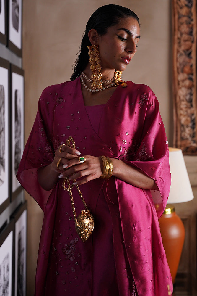 Pakistani French Pink Embellished Tissue Silk Kaftan (3-Piece) - Image 5