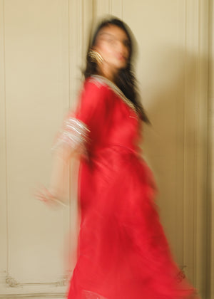 Pakistani Coral Pink Embellished Velvet Kaftan (1-Pc) - Image 11