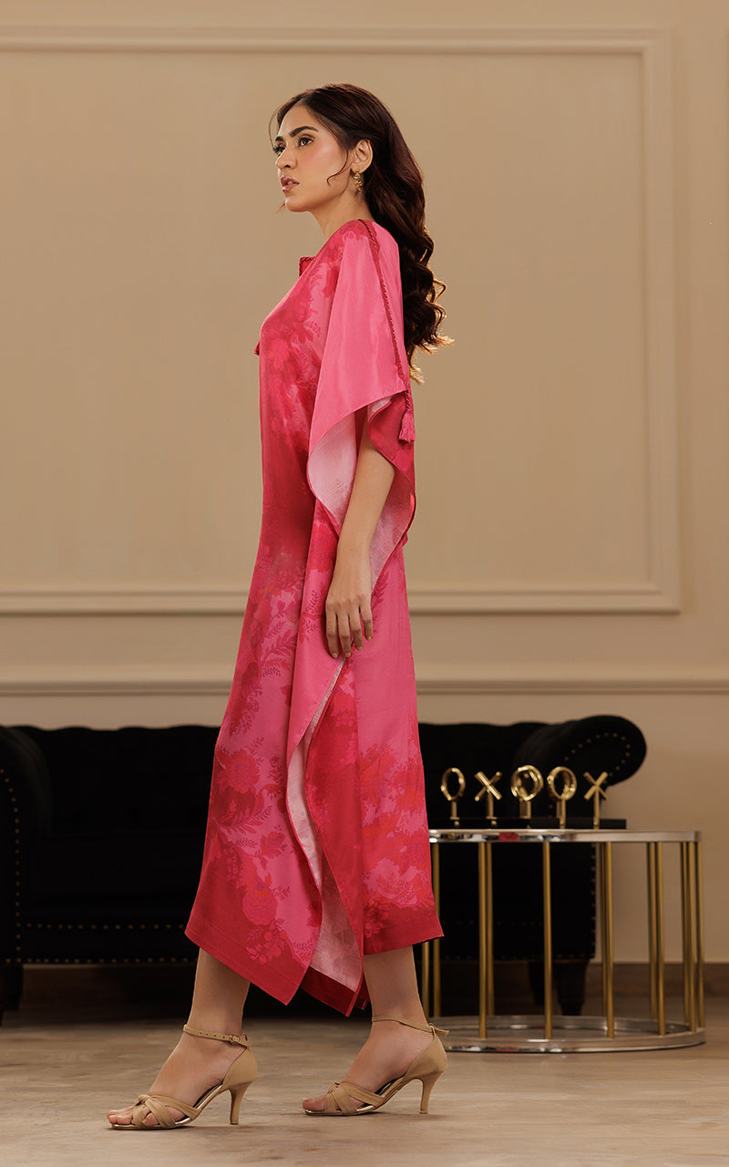 Pakistani Fuchsia Printed Viscose Silk Kaftan (1-Pc) - Image 3
