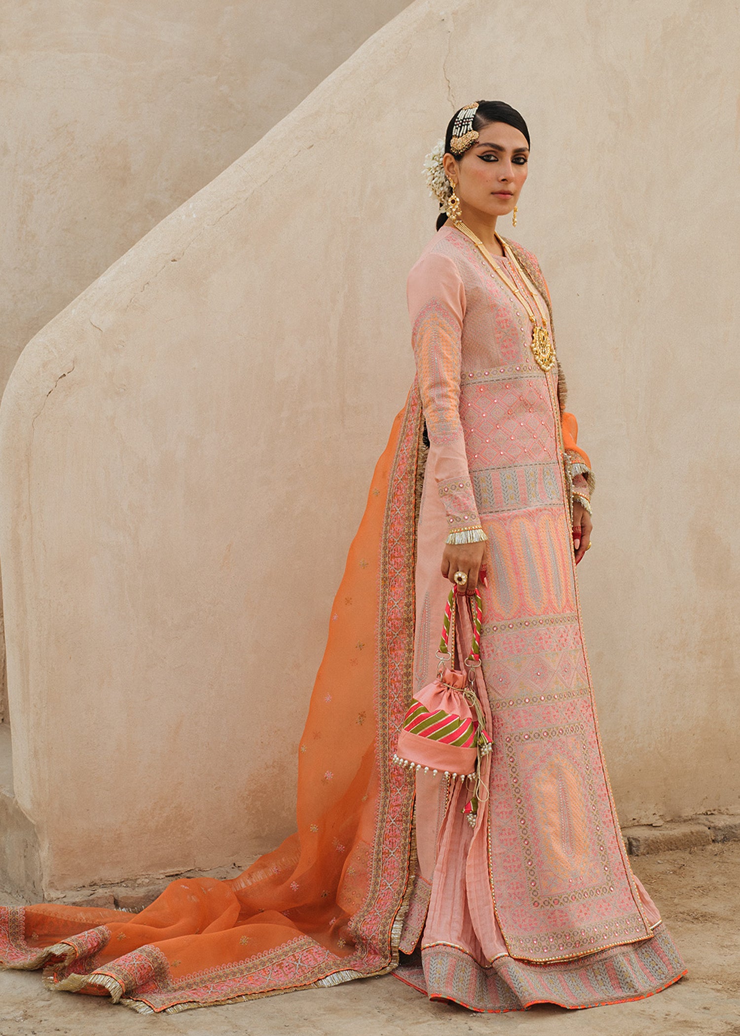 Pakistani Light Pink Embroidered Lawn & Organza Kalidar (3-Piece) - Image 3