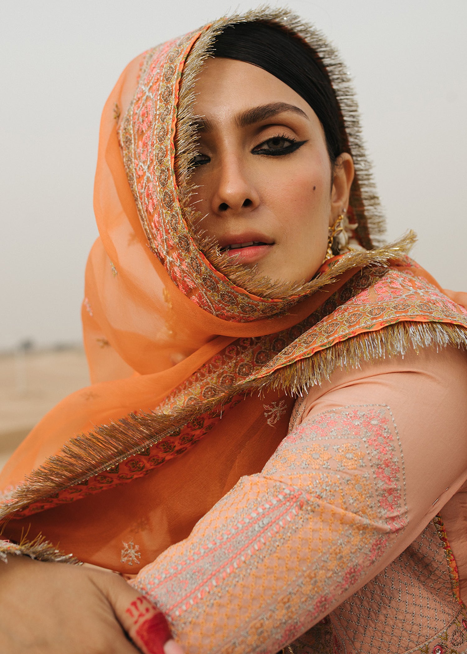 Pakistani Light Pink Embroidered Lawn & Organza Kalidar (3-Piece) - Image 4