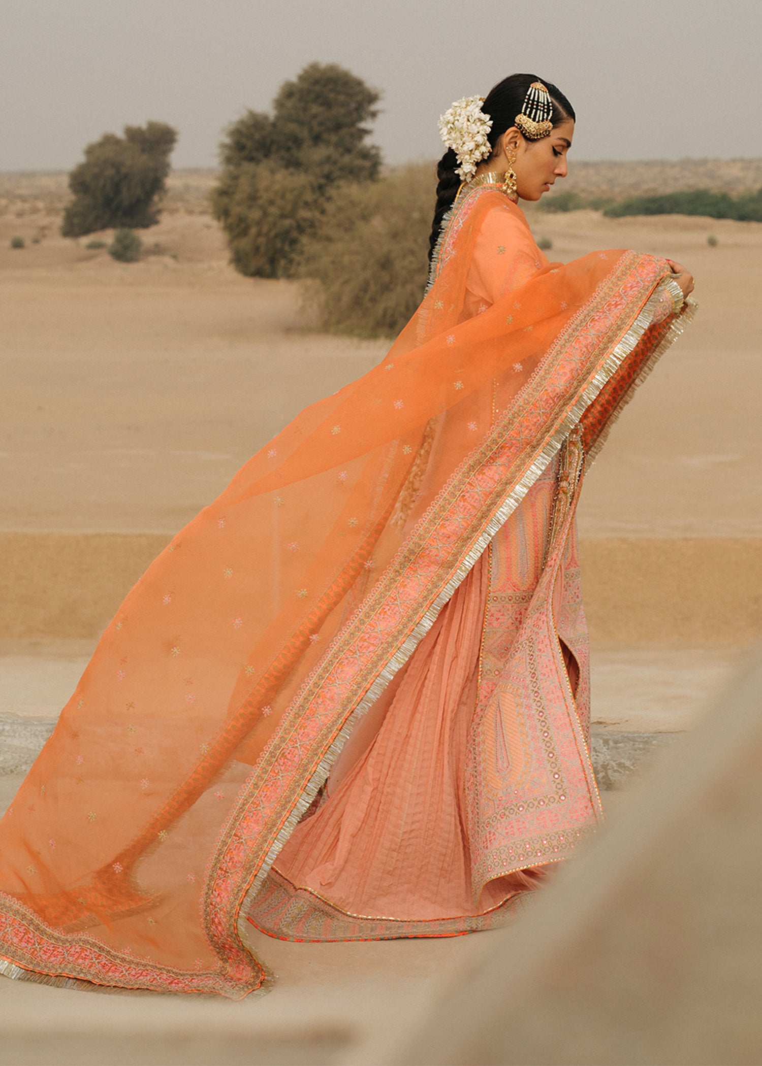 Pakistani Light Pink Embroidered Lawn & Organza Kalidar (3-Piece) - Image 5