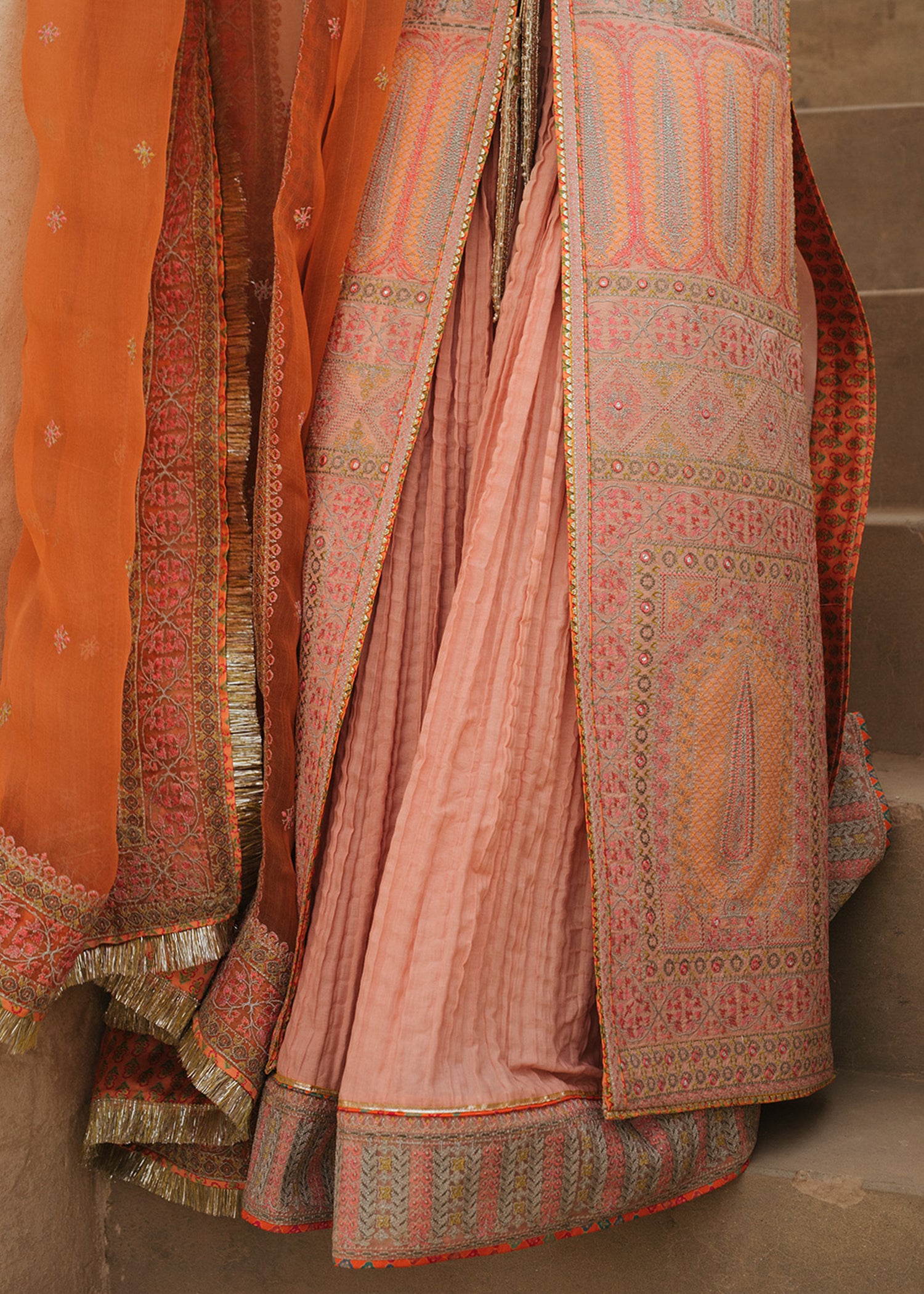Pakistani Light Pink Embroidered Lawn & Organza Kalidar (3-Piece) - Image 6