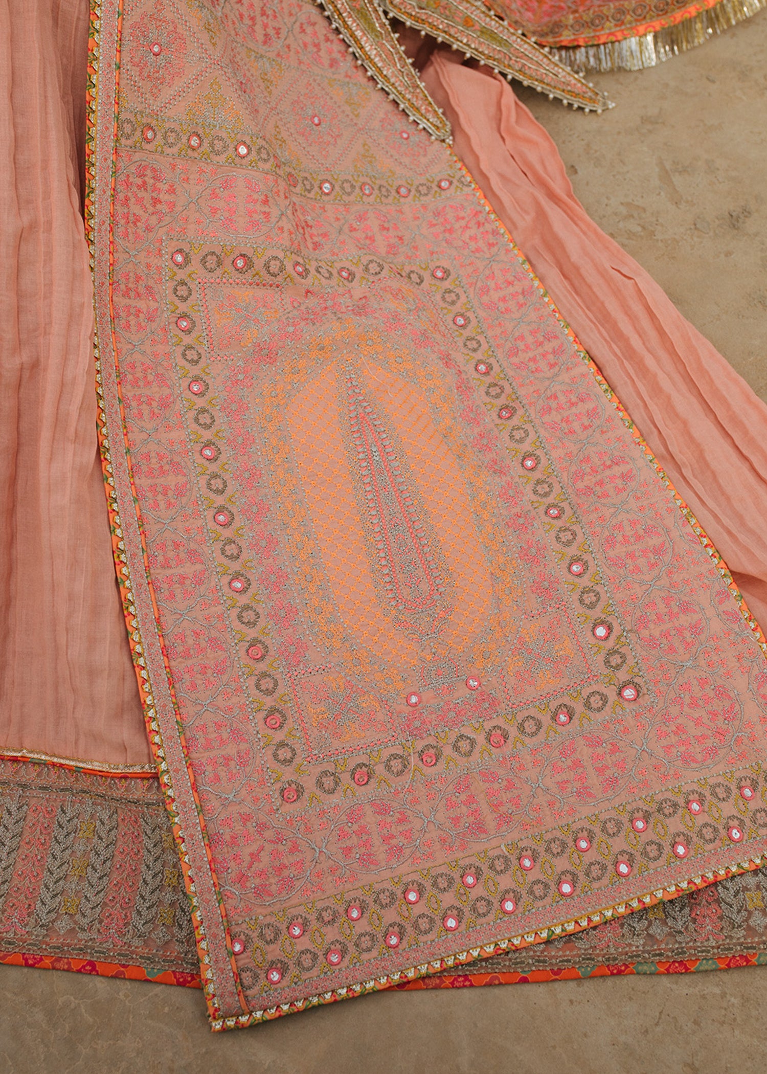 Pakistani Light Pink Embroidered Lawn & Organza Kalidar (3-Piece) - Image 7