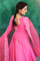 Watermelon Pink Embellished Raw Silk Kalidar (3-Piece) - Image 4