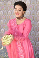 Watermelon Pink Embellished Raw Silk Kalidar (3-Piece) - Image 5