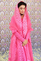 Watermelon Pink Embellished Raw Silk Kalidar (3-Piece) - Image 7