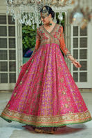 Pink & Magenta Zardozi Pure Silk Net Kalidar (3-Piece) - Image 3