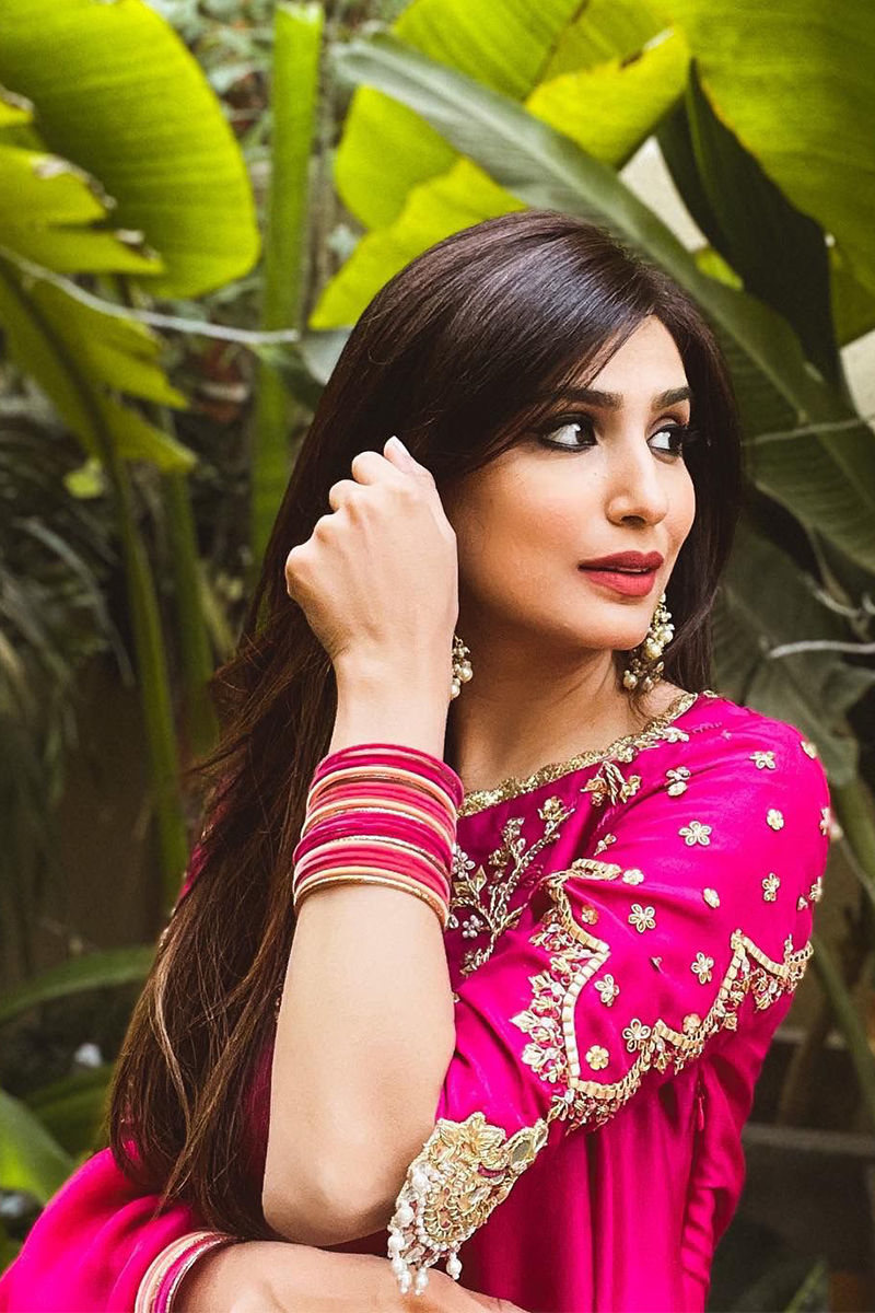 Pakistani Deep Berry Pink Zardozi Silk Kalidar (3-Piece) - Image 3