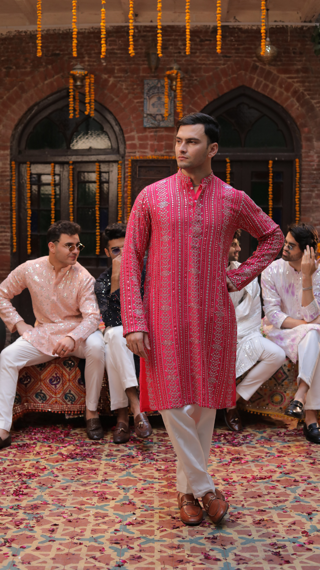 Pink Embroidered Chanderi Kurta Pajama (2-Piece) - Image 1
