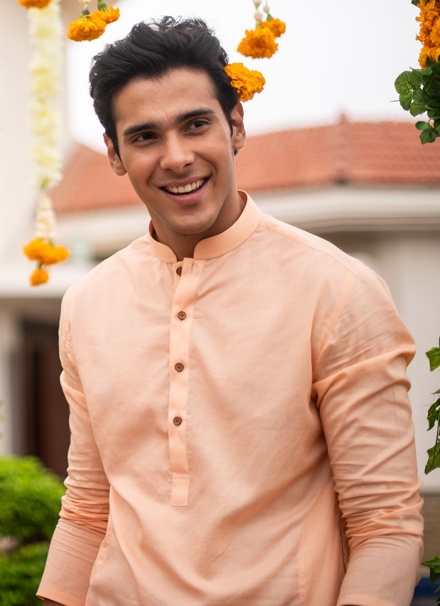 Coral Egyptian Cotton Kurta Pajama (2-Piece) - Image 1