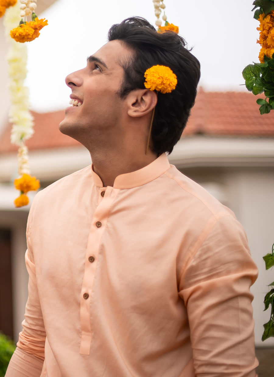 Coral Egyptian Cotton Kurta Pajama (2-Piece) - Image 4