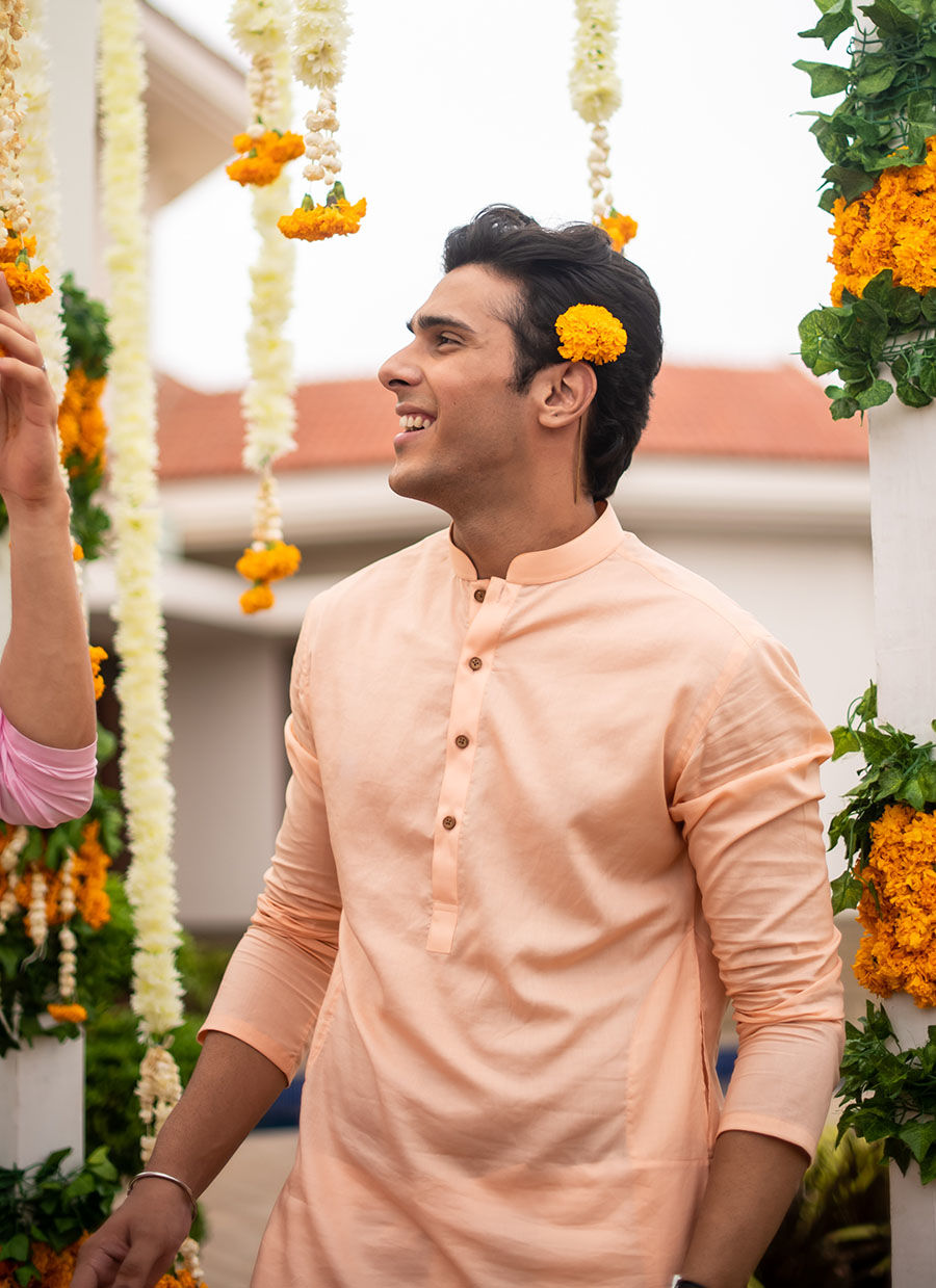 Coral Egyptian Cotton Kurta Pajama (2-Piece) - Image 5