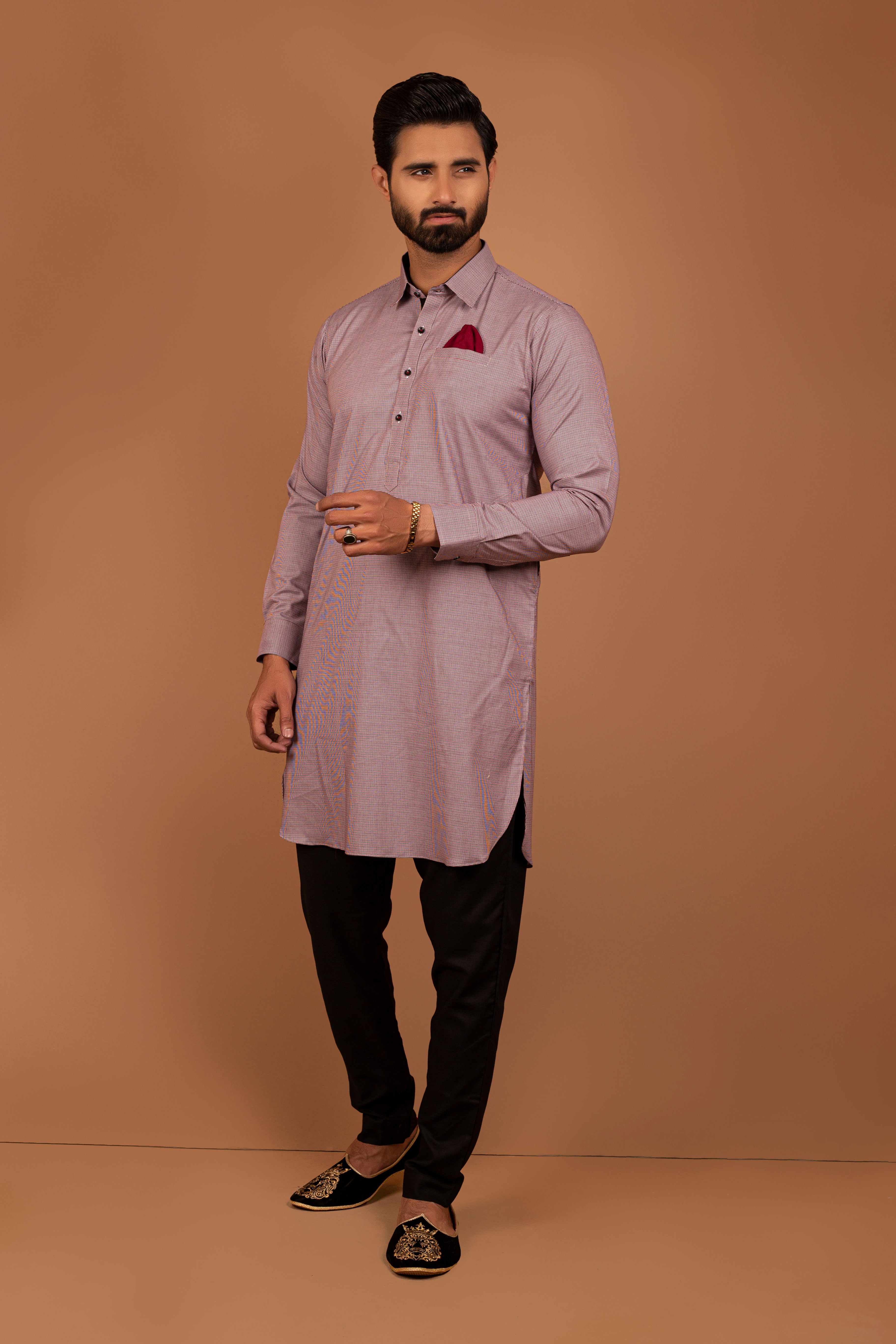 Pink and Black Patterned Cotton Kurta Pajama (2-Piece) - Image 2