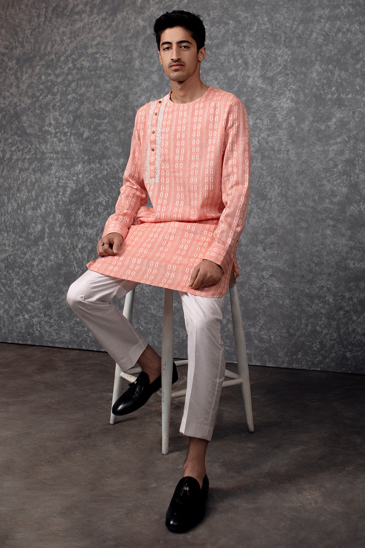 Peach Patterned Cotton Kurta (2-Piece) - Image 1